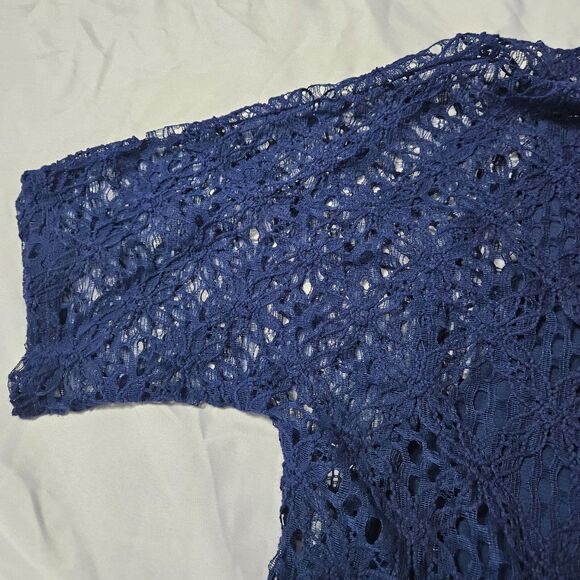 Ruby Rd Blue Size 24W Cotton Blend Crotchet Pullover Stretch Knit Pullover - Picture 8 of 12